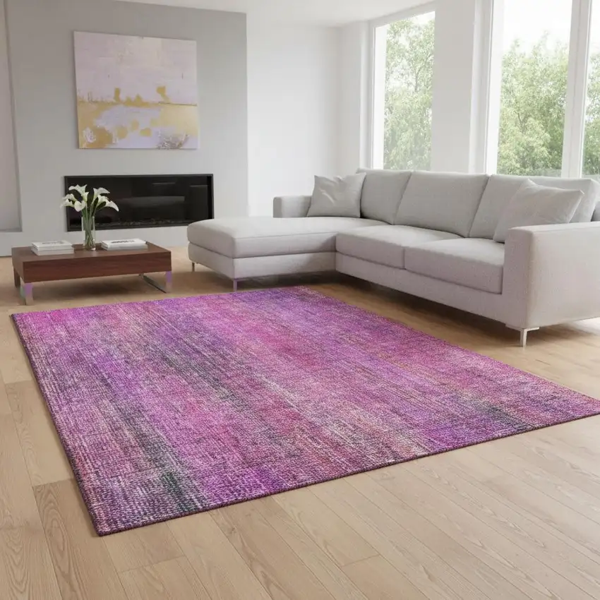 Lilac And Blush Striped Washable Area Rug With UV Protection Photo 2