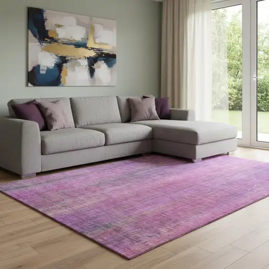 Lilac And Blush Striped Washable Area Rug With UV Protection Photo 1