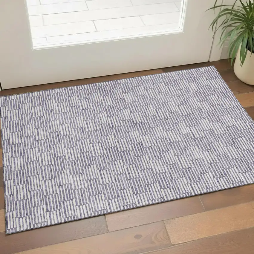 Lilac And Ivory Abstract Geometric Washable Area Rug With UV Protection Photo 1