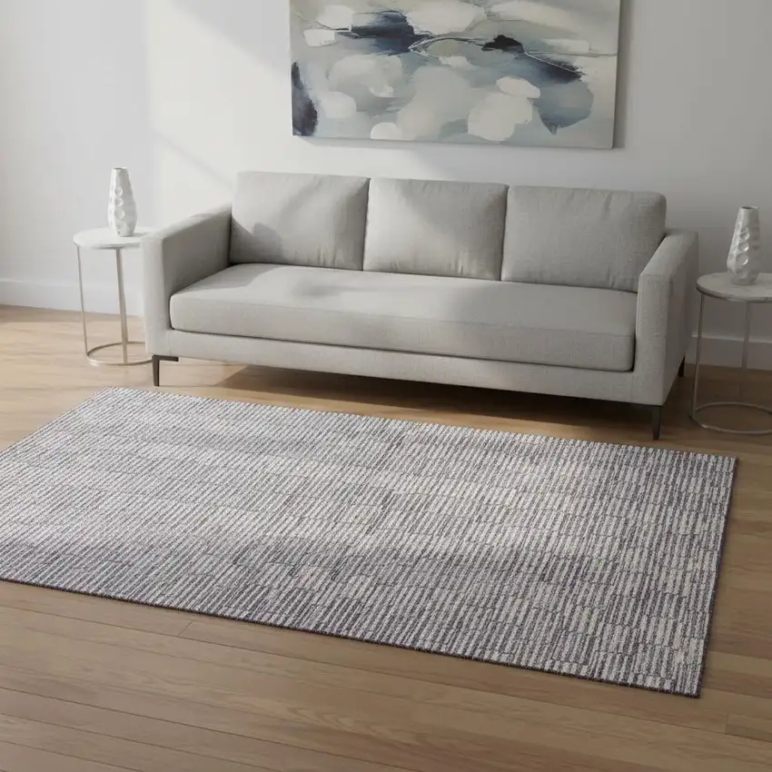 Lilac And Ivory Abstract Geometric Washable Area Rug With UV Protection Photo 2