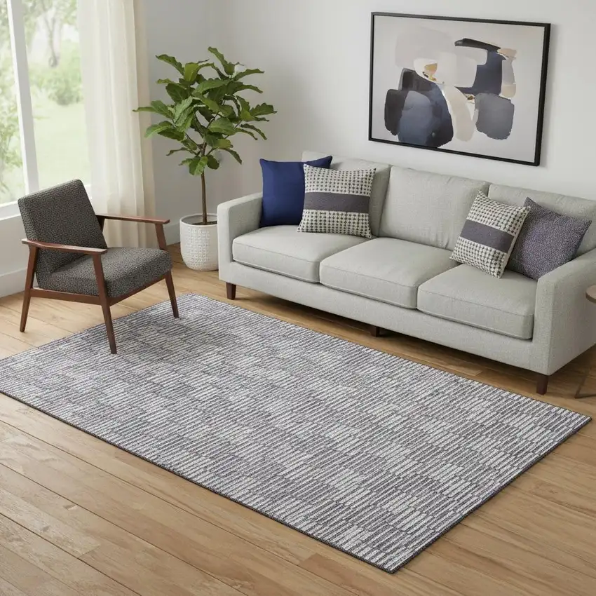 Lilac And Ivory Abstract Geometric Washable Area Rug With UV Protection Photo 1