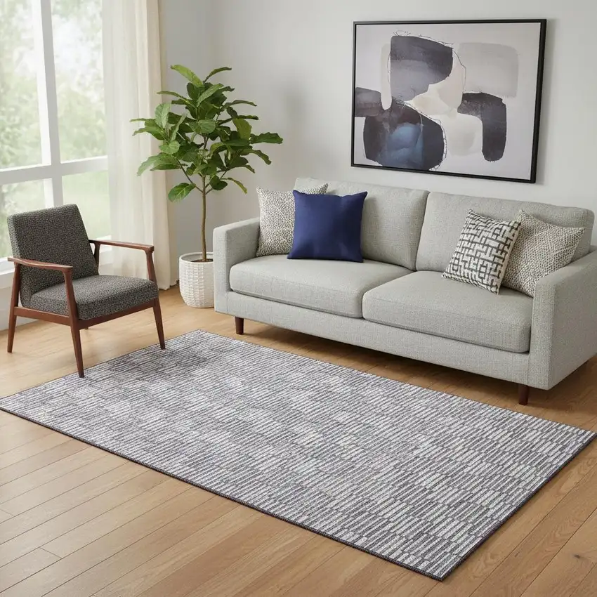 Lilac And Ivory Abstract Geometric Washable Area Rug With UV Protection Photo 1