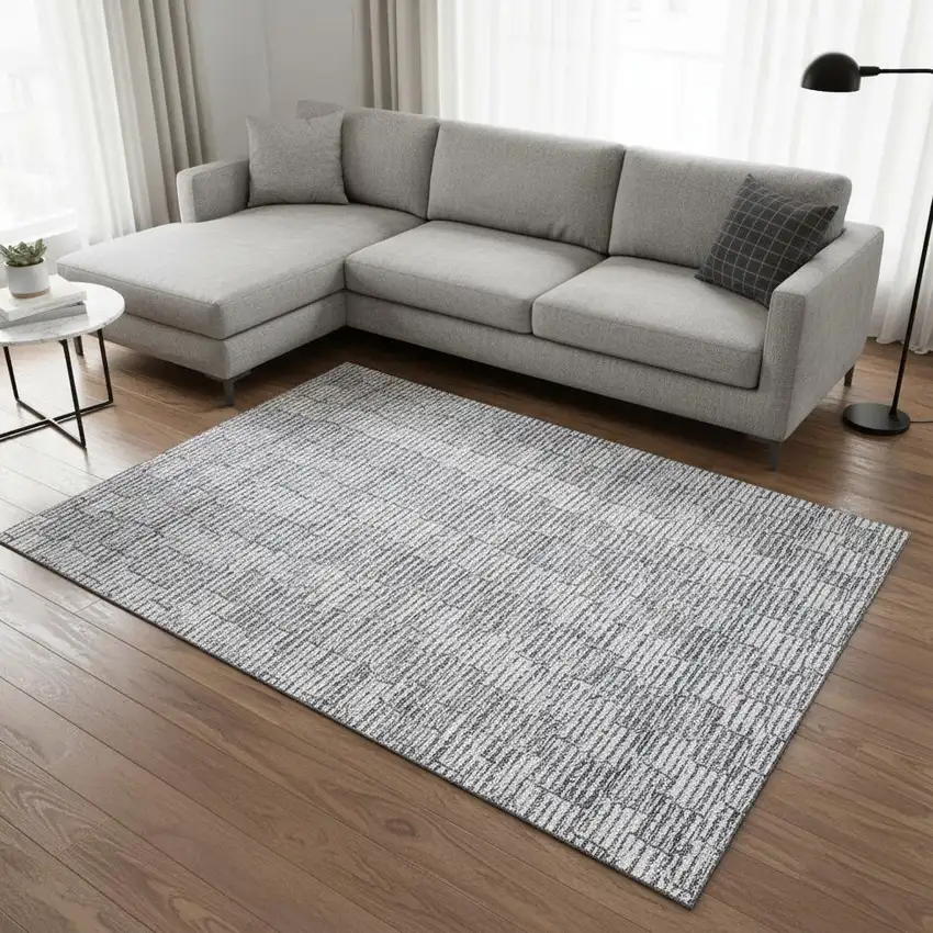 Lilac And Ivory Abstract Geometric Washable Area Rug With UV Protection Photo 2