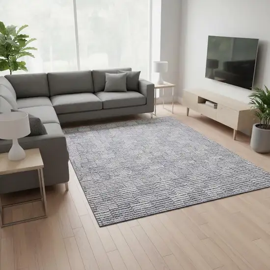 Lilac And Ivory Abstract Geometric Washable Area Rug With UV Protection Photo 2