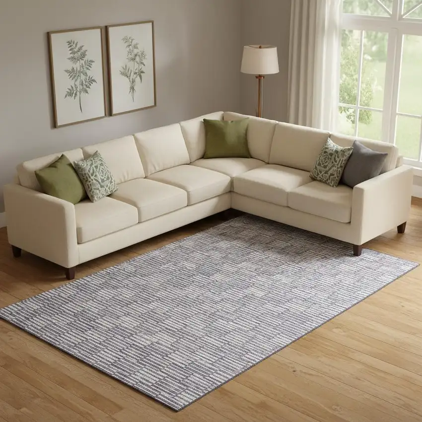 Lilac And Ivory Abstract Geometric Washable Area Rug With UV Protection Photo 1