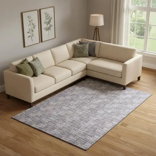 Lilac And Ivory Abstract Geometric Washable Area Rug With UV Protection Photo 1