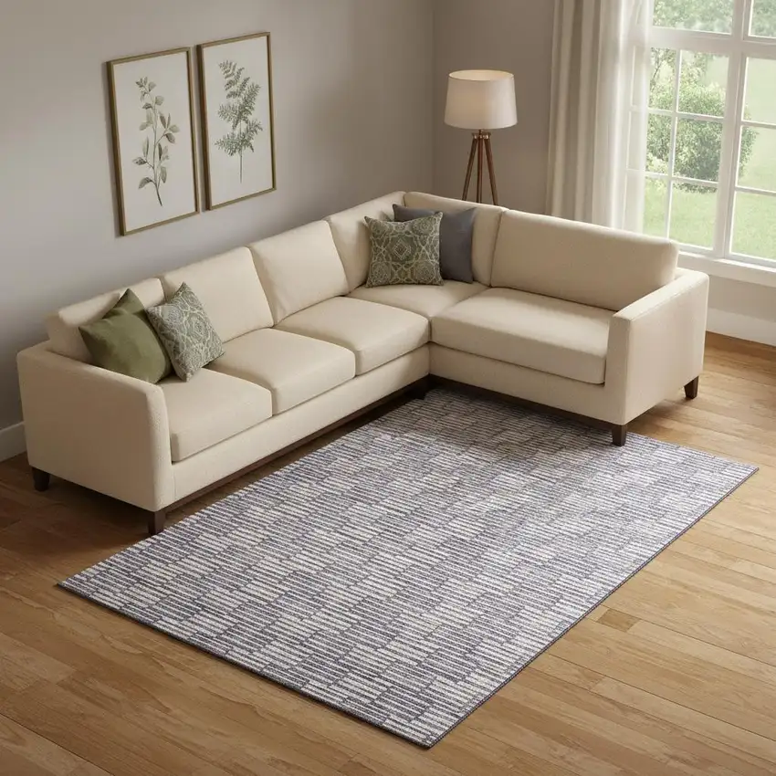 Lilac And Ivory Abstract Geometric Washable Area Rug With UV Protection Photo 1