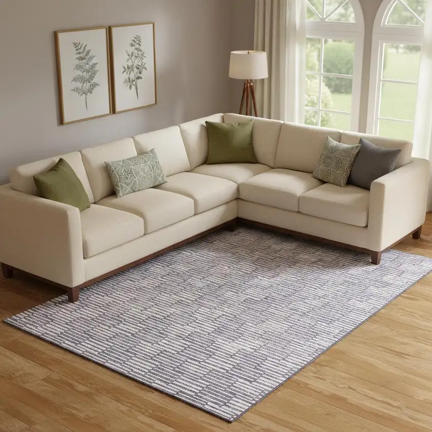 Lilac And Ivory Abstract Geometric Washable Area Rug With UV Protection Photo 1