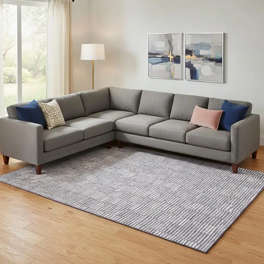 Lilac And Ivory Abstract Geometric Washable Area Rug With UV Protection Photo 1