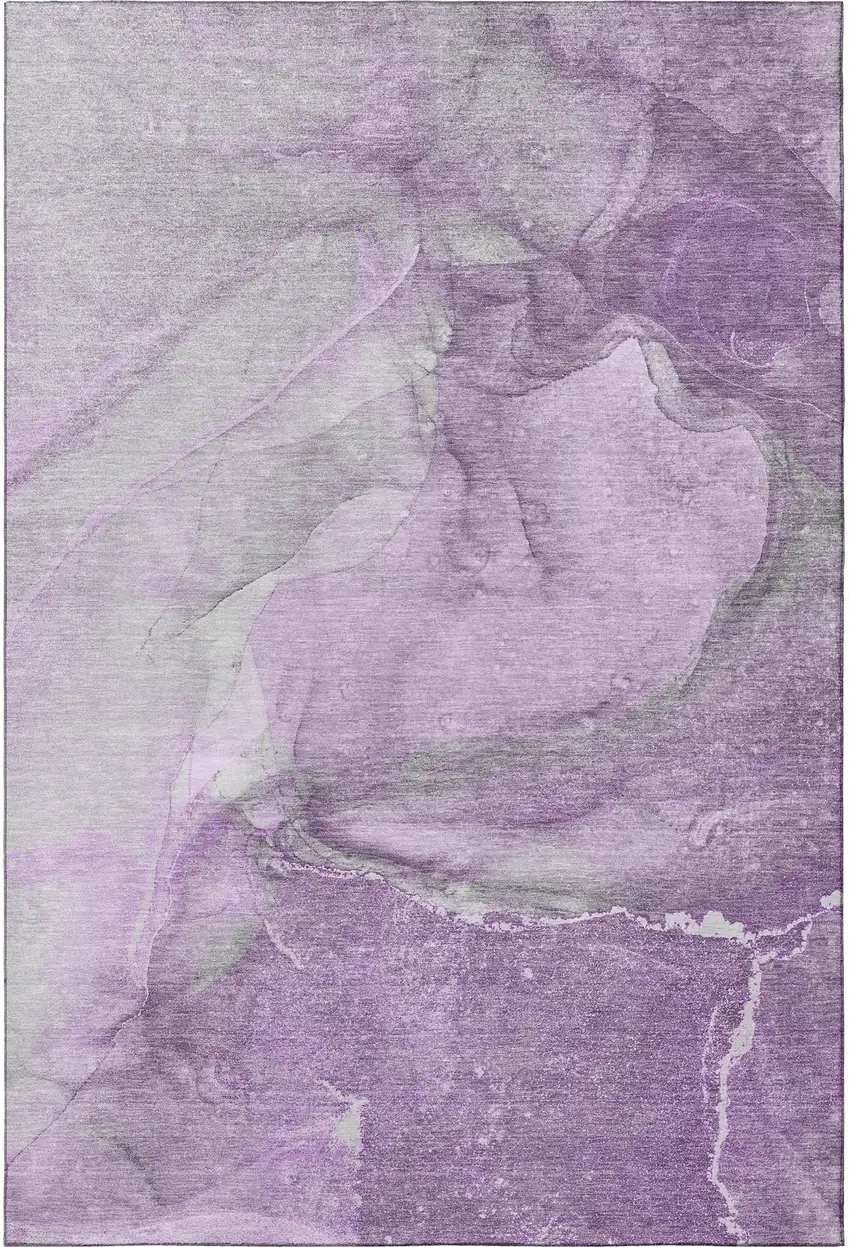 Lilac And Ivory Abstract Washable Area Rug With UV Protection Photo 5