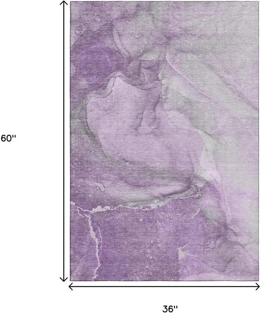 Lilac And Ivory Abstract Washable Area Rug With UV Protection Photo 3