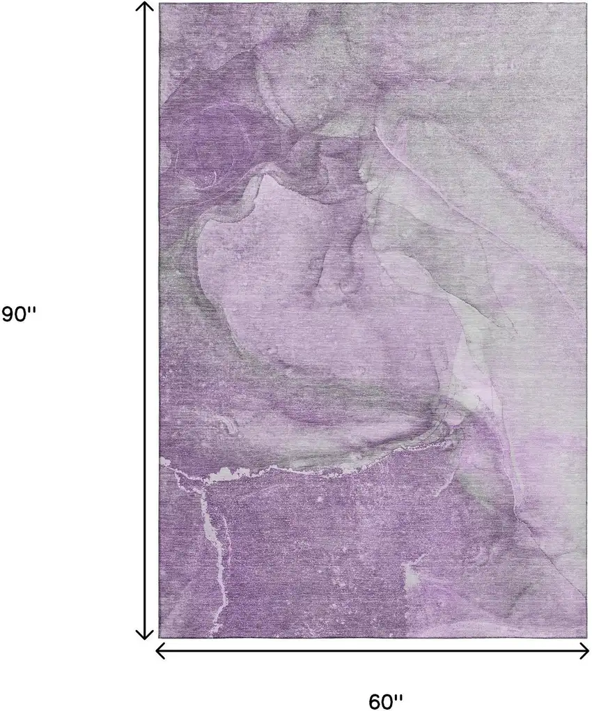 Lilac And Ivory Abstract Washable Area Rug With UV Protection Photo 3