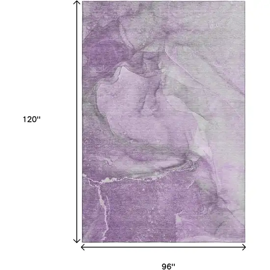 Lilac And Ivory Abstract Washable Area Rug With UV Protection Photo 7