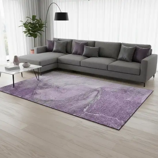 Lilac And Ivory Abstract Washable Area Rug With UV Protection Photo 2