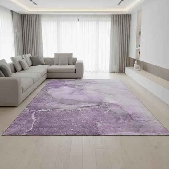 Lilac And Ivory Abstract Washable Area Rug With UV Protection Photo 1