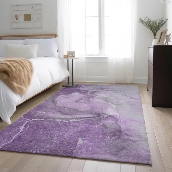 Lilac And Ivory Abstract Washable Area Rug With UV Protection Photo 4