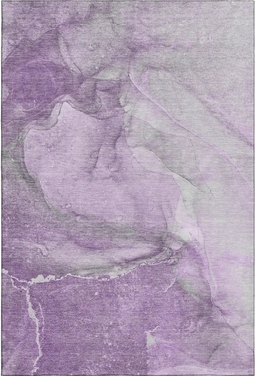 Lilac And Ivory Abstract Washable Area Rug With UV Protection Photo 6