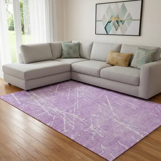 Lilac And Ivory Abstract Washable Area Rug With UV Protection Photo 1