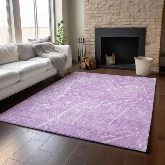 Lilac And Ivory Abstract Washable Area Rug With UV Protection Photo 5