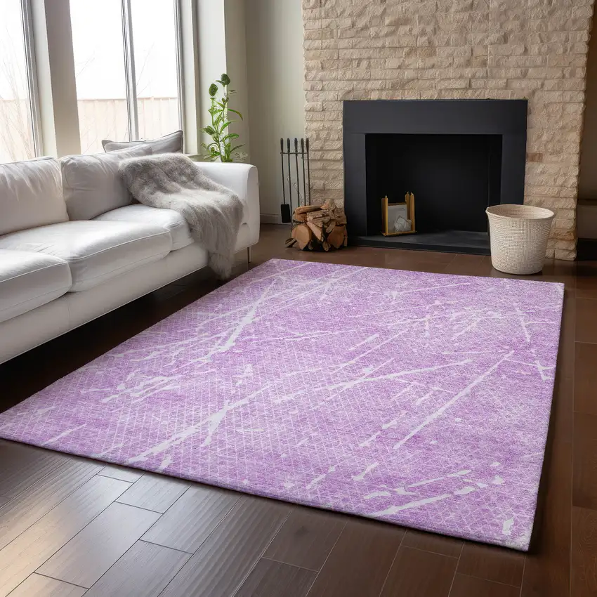 Lilac And Ivory Abstract Washable Area Rug With UV Protection Photo 5