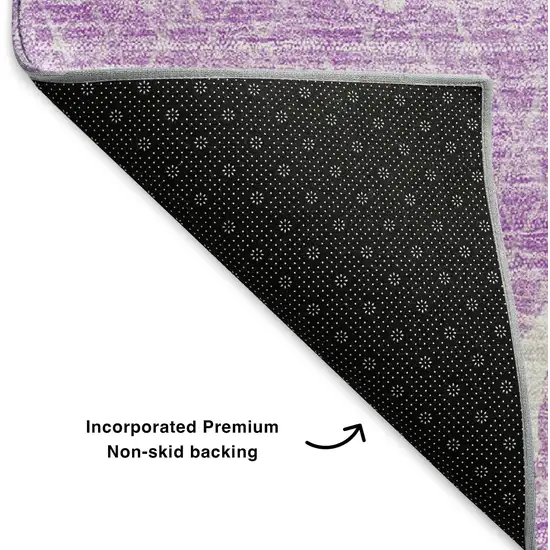 Lilac And Ivory Abstract Washable Area Rug With UV Protection Photo 7