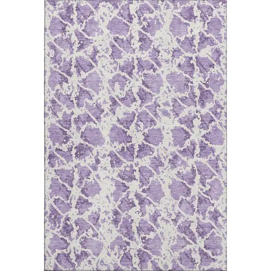 Lilac And Ivory Abstract Washable Area Rug With UV Protection Photo 1