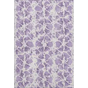 Photo of Lilac And Ivory Abstract Washable Area Rug With UV Protection