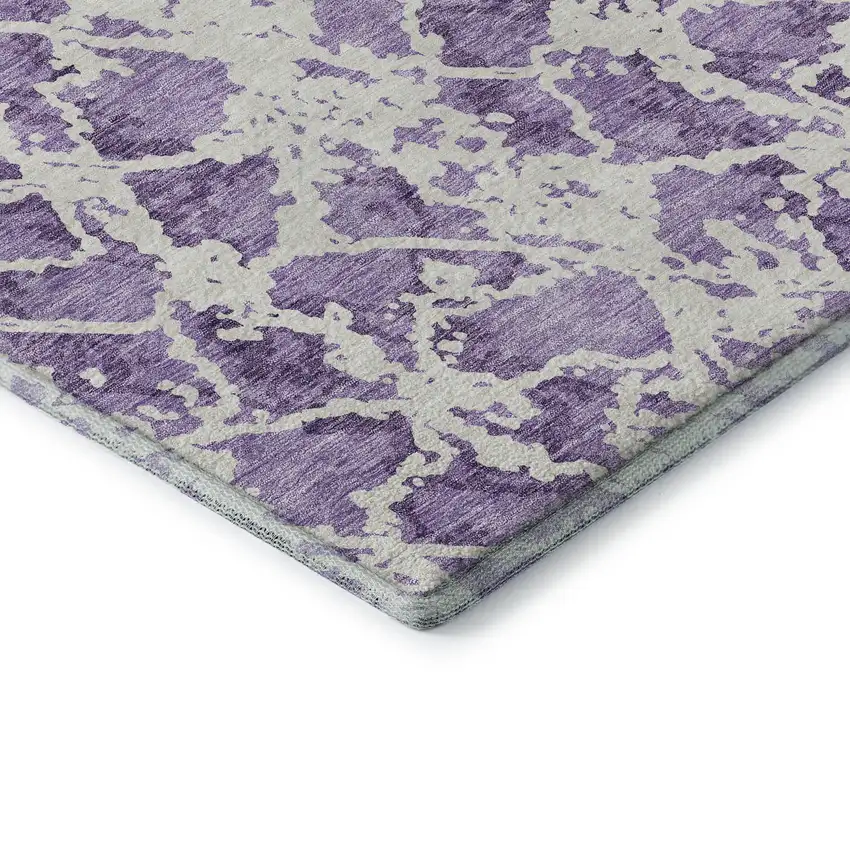 Lilac And Ivory Abstract Washable Area Rug With UV Protection Photo 7