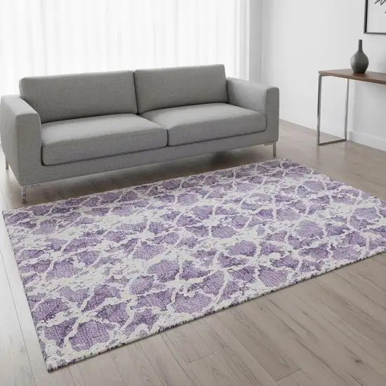 Lilac And Ivory Abstract Washable Area Rug With UV Protection Photo 2