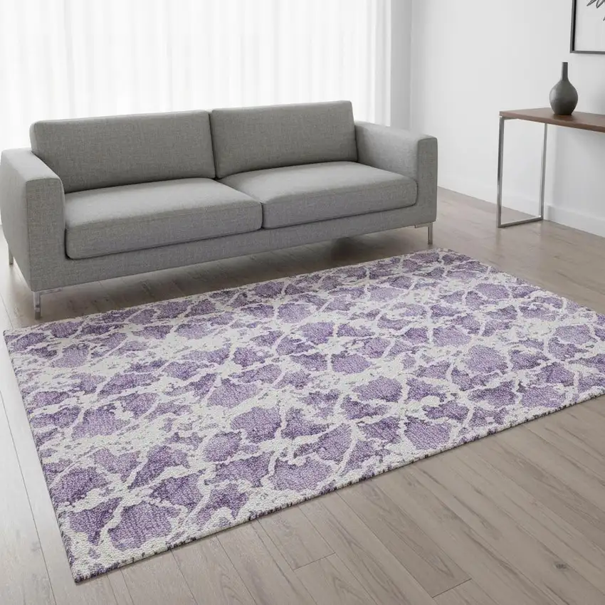 Lilac And Ivory Abstract Washable Area Rug With UV Protection Photo 2