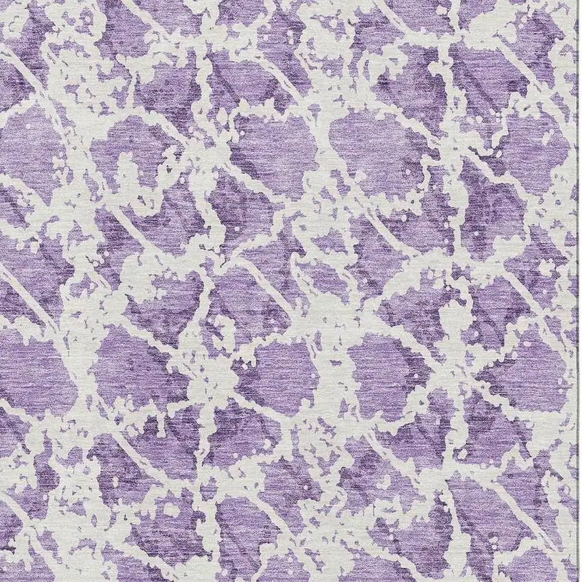 Lilac And Ivory Abstract Washable Area Rug With UV Protection Photo 2