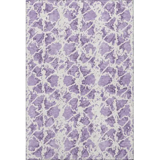 Lilac And Ivory Abstract Washable Area Rug With UV Protection Photo 3