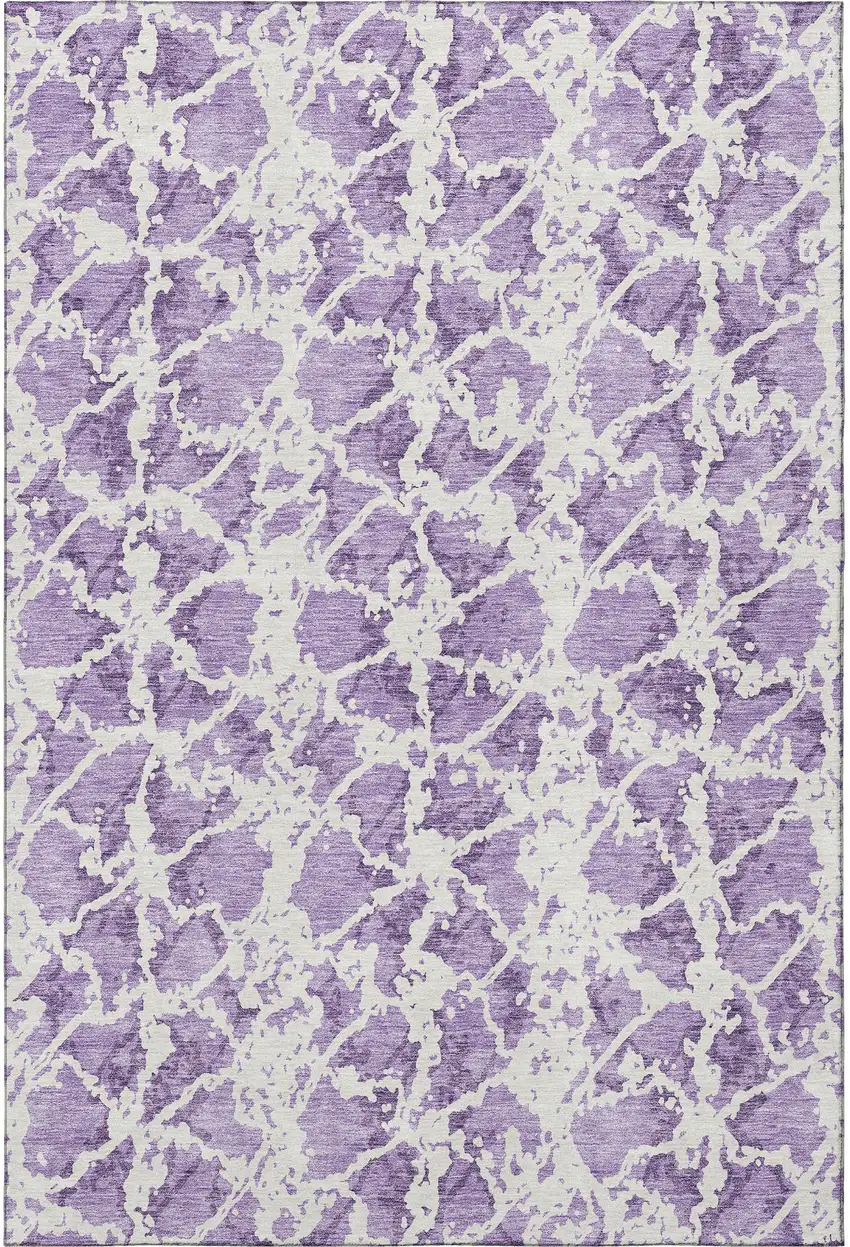 Lilac And Ivory Abstract Washable Area Rug With UV Protection Photo 3