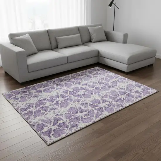 Lilac And Ivory Abstract Washable Area Rug With UV Protection Photo 2