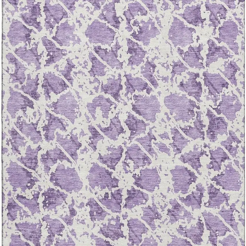 Lilac And Ivory Abstract Washable Area Rug With UV Protection Photo 2