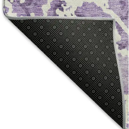 Lilac And Ivory Abstract Washable Area Rug With UV Protection Photo 6