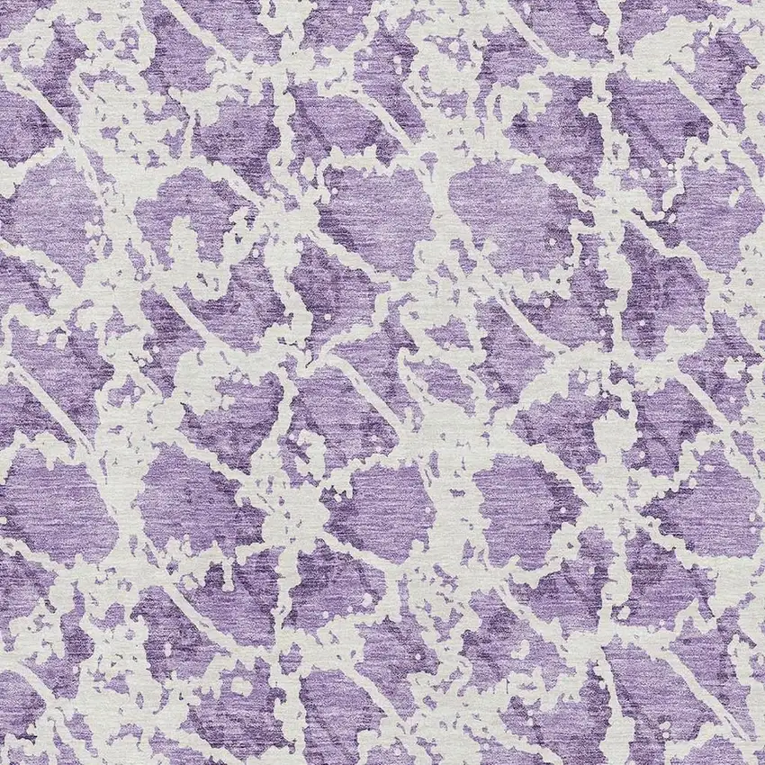 Lilac And Ivory Abstract Washable Area Rug With UV Protection Photo 2