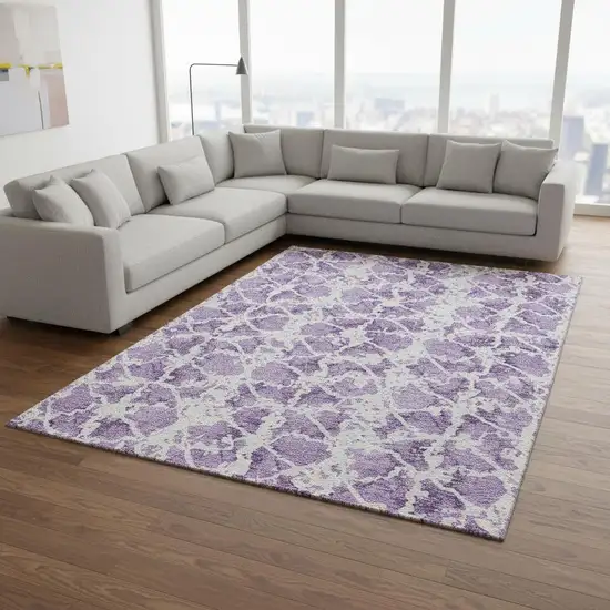 Lilac And Ivory Abstract Washable Area Rug With UV Protection Photo 2