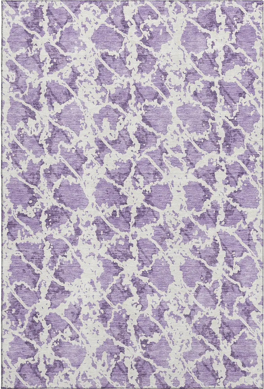 Lilac And Ivory Abstract Washable Area Rug With UV Protection Photo 1