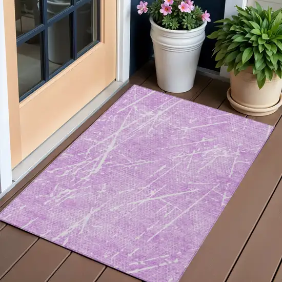 Lilac And Ivory Abstract Washable Indoor Outdoor Area Rug Photo 1