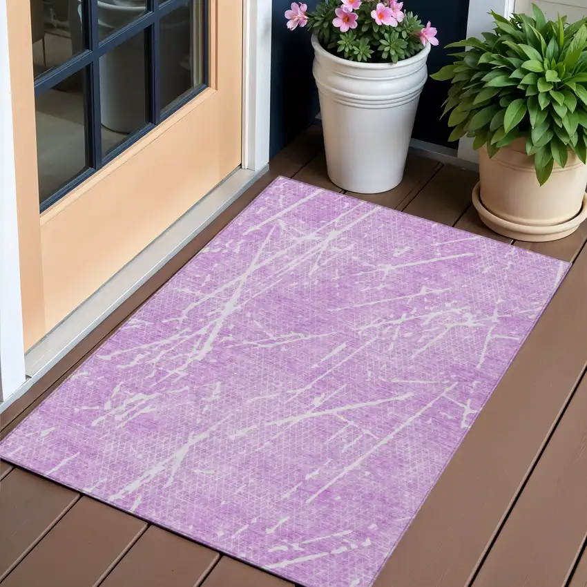 Lilac And Ivory Abstract Washable Indoor Outdoor Area Rug Photo 1