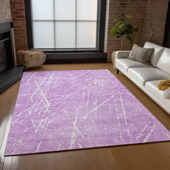 Lilac And Ivory Abstract Washable Indoor Outdoor Area Rug Photo 6