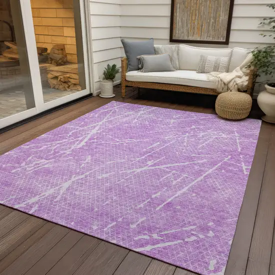 Lilac And Ivory Abstract Washable Indoor Outdoor Area Rug Photo 7