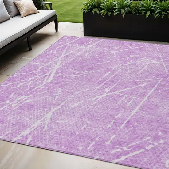 Lilac And Ivory Abstract Washable Indoor Outdoor Area Rug Photo 1