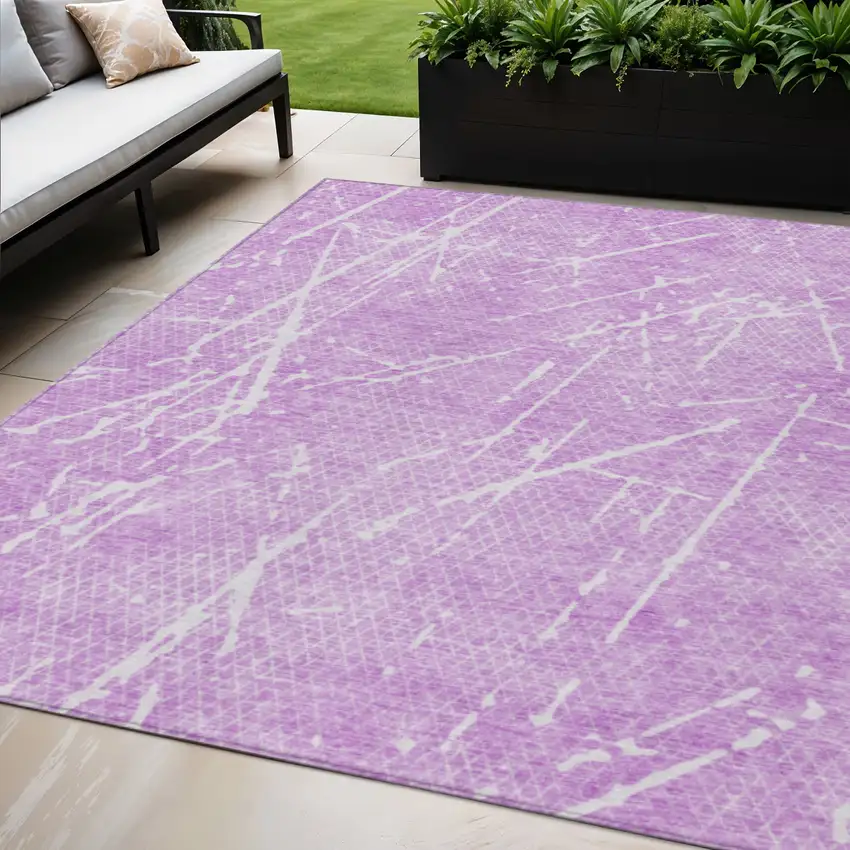 Lilac And Ivory Abstract Washable Indoor Outdoor Area Rug Photo 1