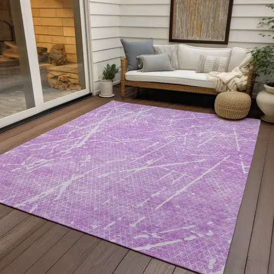 Lilac And Ivory Abstract Washable Indoor Outdoor Area Rug Photo 4