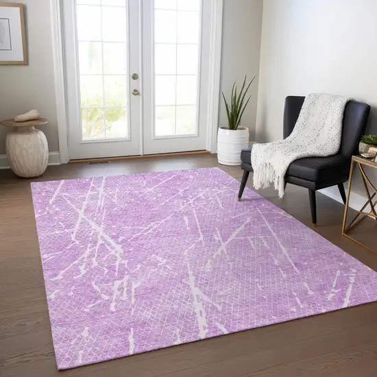Lilac And Ivory Abstract Washable Indoor Outdoor Area Rug Photo 5