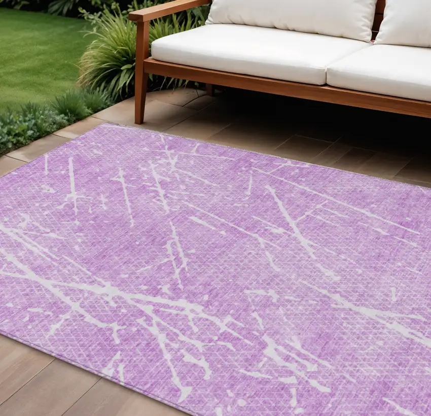 Lilac And Ivory Abstract Washable Indoor Outdoor Area Rug Photo 1