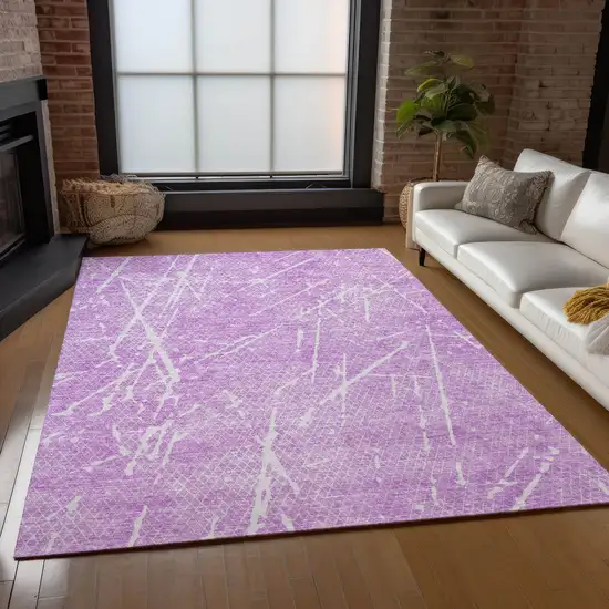 Lilac And Ivory Abstract Washable Indoor Outdoor Area Rug Photo 6
