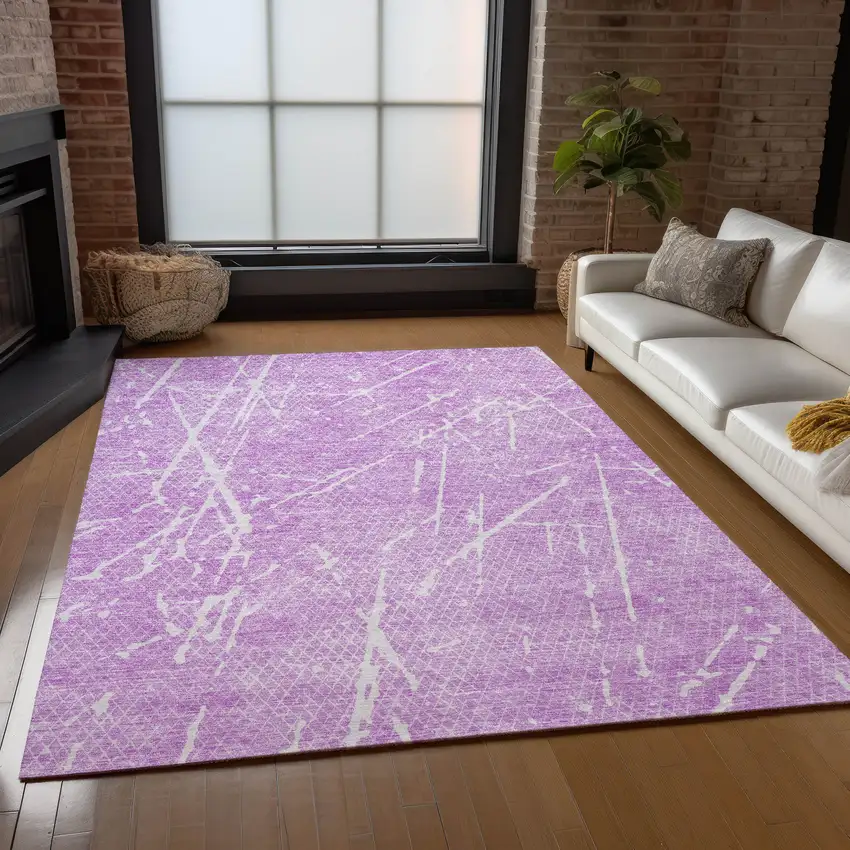 Lilac And Ivory Abstract Washable Indoor Outdoor Area Rug Photo 6